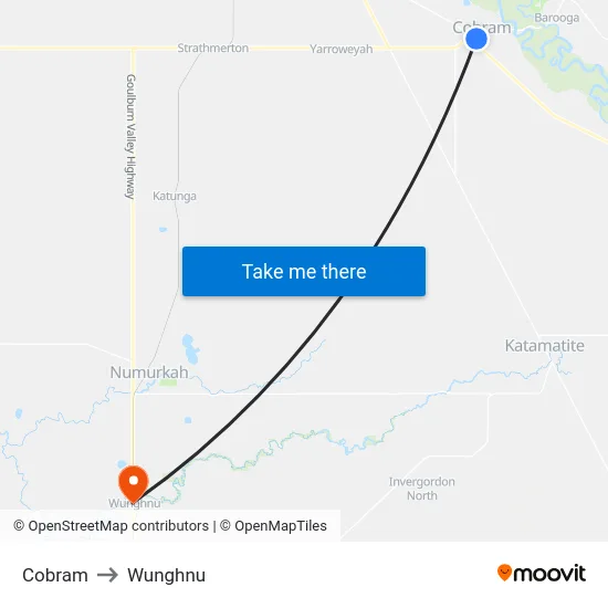 Cobram to Wunghnu map