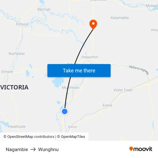 Nagambie to Wunghnu map