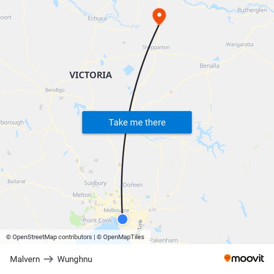Malvern to Wunghnu map