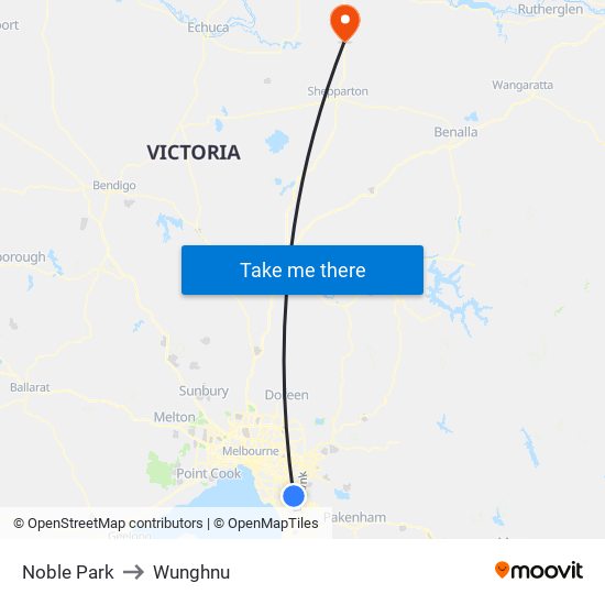 Noble Park to Wunghnu map