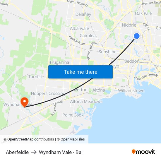 Aberfeldie to Wyndham Vale - Bal map