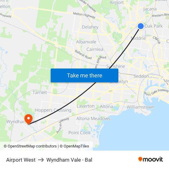 Airport West to Wyndham Vale - Bal map