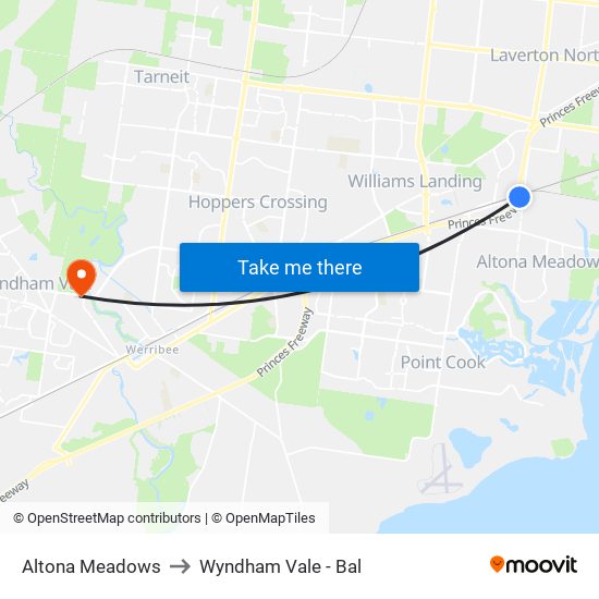 Altona Meadows to Wyndham Vale - Bal map