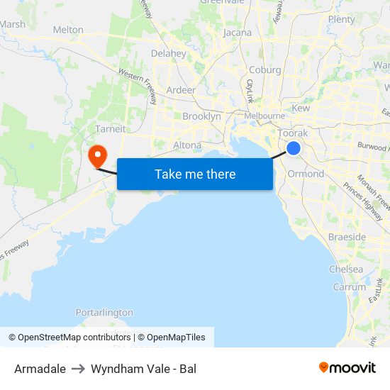 Armadale to Wyndham Vale - Bal map