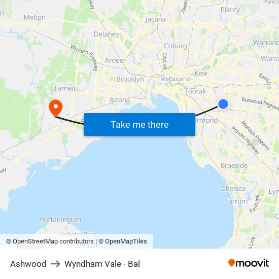 Ashwood to Wyndham Vale - Bal map