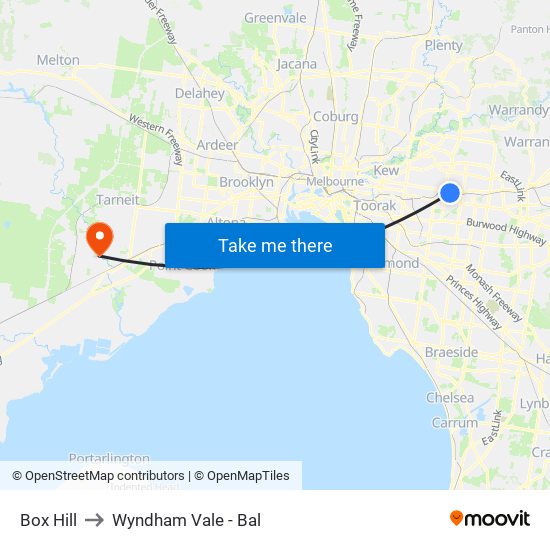 Box Hill to Wyndham Vale - Bal map