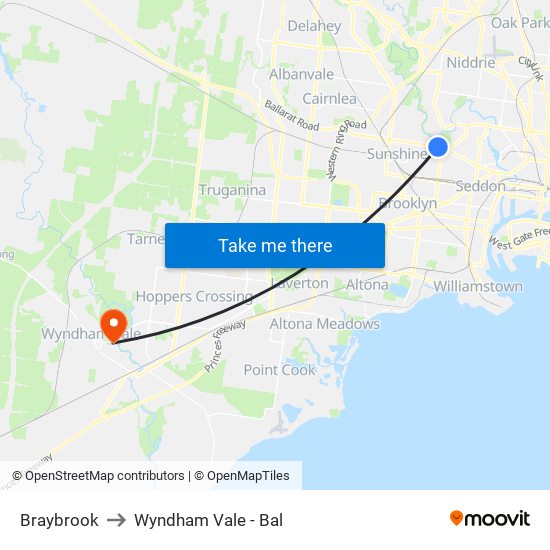 Braybrook to Wyndham Vale - Bal map