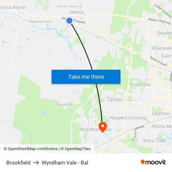 Brookfield to Wyndham Vale - Bal map
