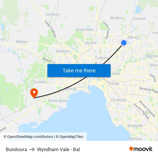 Bundoora to Wyndham Vale - Bal map