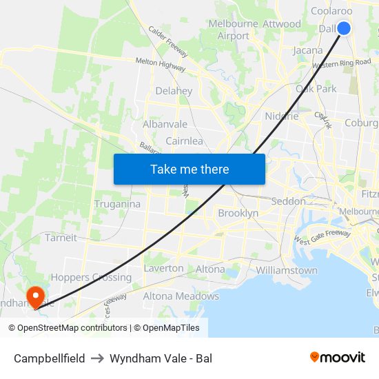 Campbellfield to Wyndham Vale - Bal map