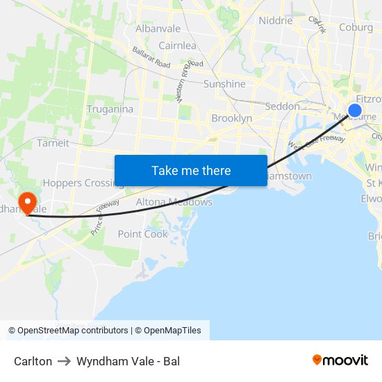 Carlton to Wyndham Vale - Bal map