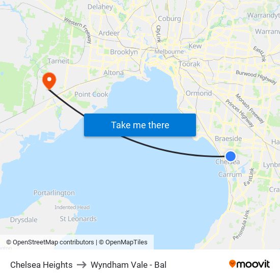 Chelsea Heights to Wyndham Vale - Bal map
