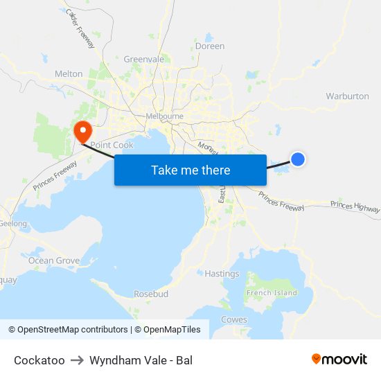 Cockatoo to Wyndham Vale - Bal map