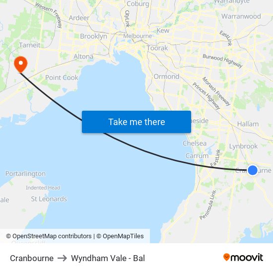 Cranbourne to Wyndham Vale - Bal map