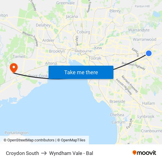 Croydon South to Wyndham Vale - Bal map