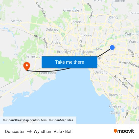 Doncaster to Wyndham Vale - Bal map