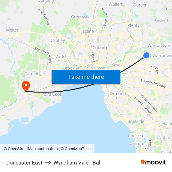 Doncaster East to Wyndham Vale - Bal map