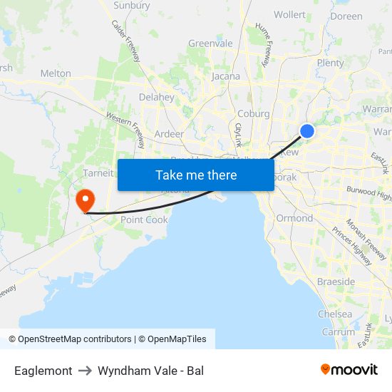 Eaglemont to Wyndham Vale - Bal map