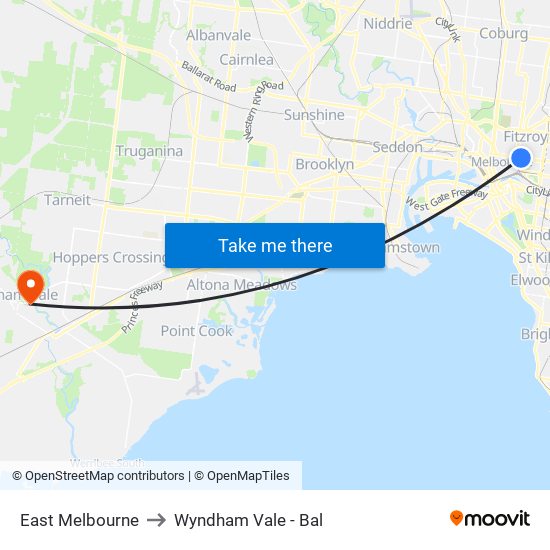 East Melbourne to Wyndham Vale - Bal map