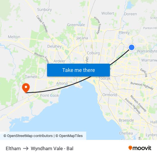 Eltham to Wyndham Vale - Bal map