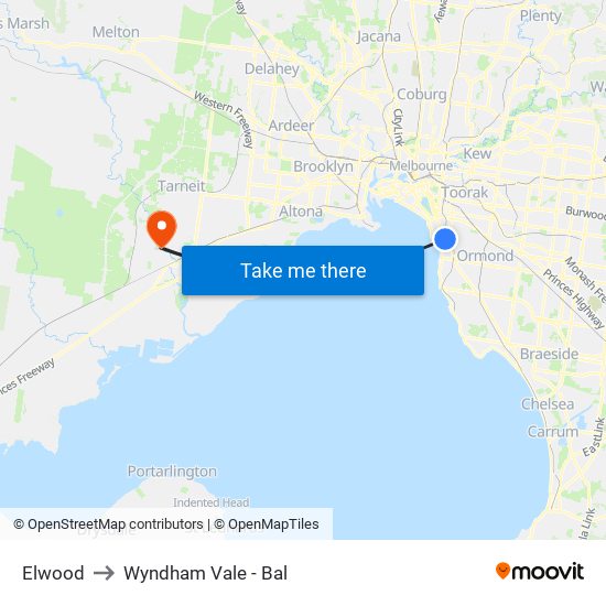 Elwood to Wyndham Vale - Bal map