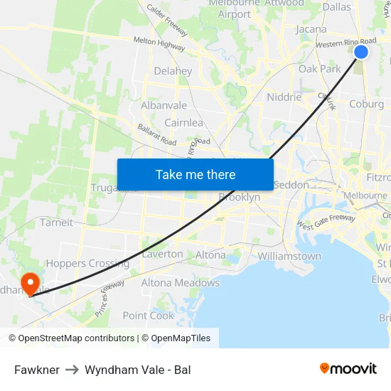 Fawkner to Wyndham Vale - Bal map