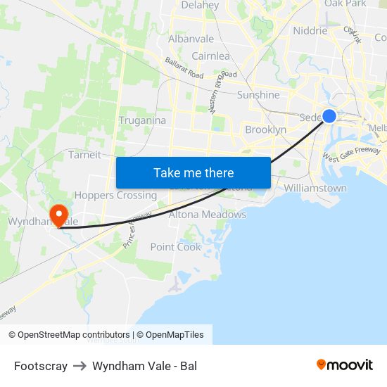 Footscray to Wyndham Vale - Bal map