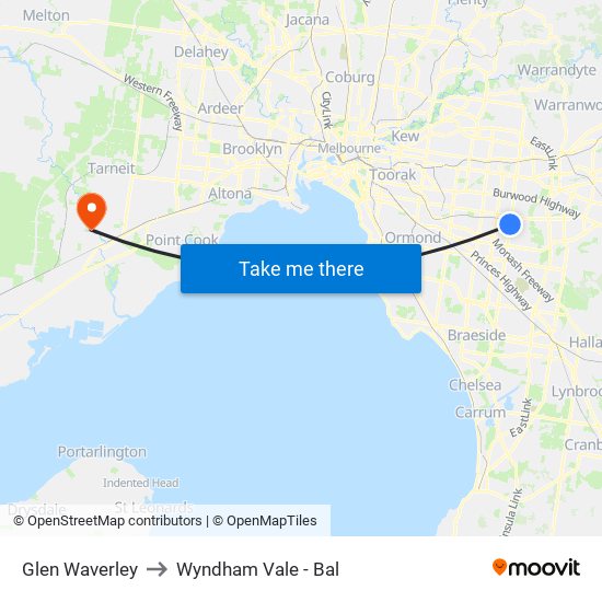 Glen Waverley to Wyndham Vale - Bal map