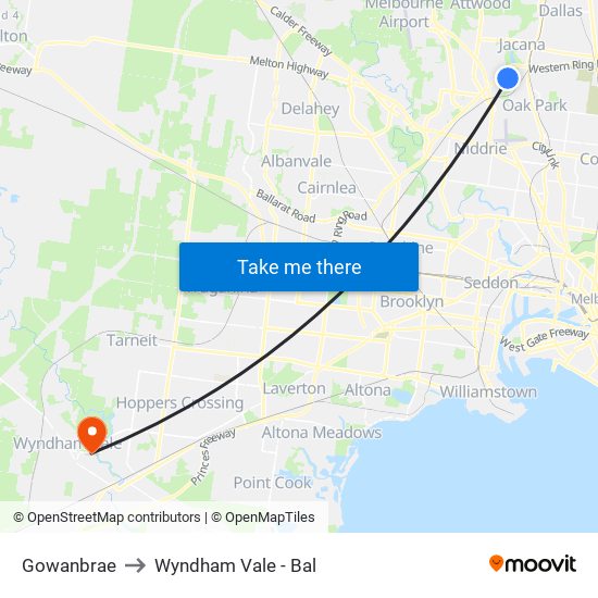 Gowanbrae to Wyndham Vale - Bal map