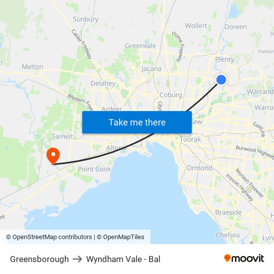 Greensborough to Wyndham Vale - Bal map