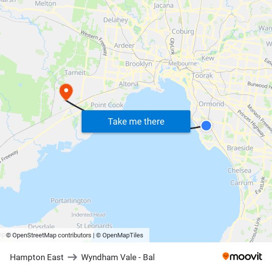 Hampton East to Wyndham Vale - Bal map