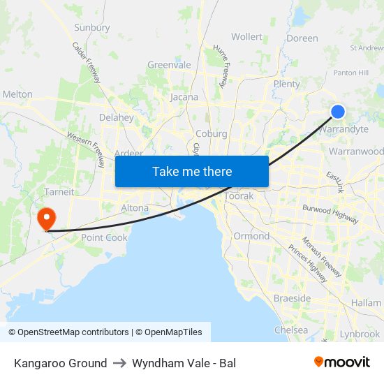 Kangaroo Ground to Wyndham Vale - Bal map