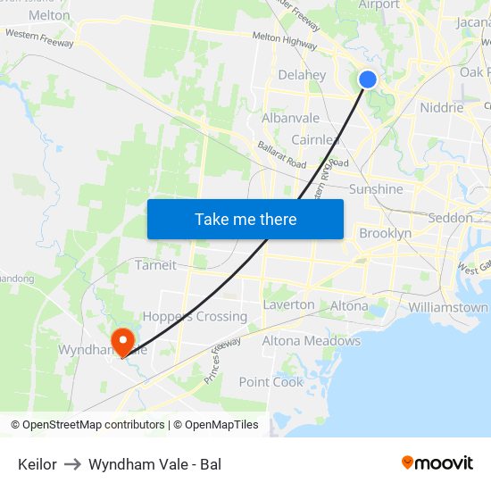 Keilor to Wyndham Vale - Bal map
