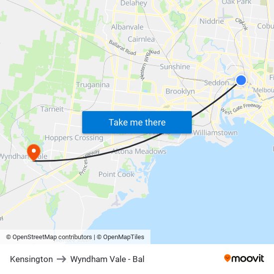 Kensington to Wyndham Vale - Bal map