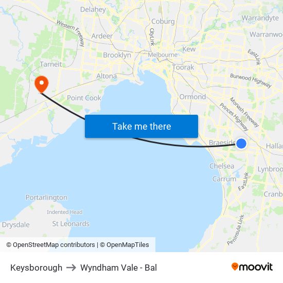 Keysborough to Wyndham Vale - Bal map