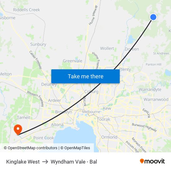 Kinglake West to Wyndham Vale - Bal map