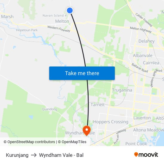 Kurunjang to Wyndham Vale - Bal map