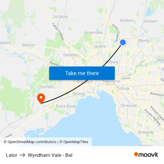 Lalor to Wyndham Vale - Bal map