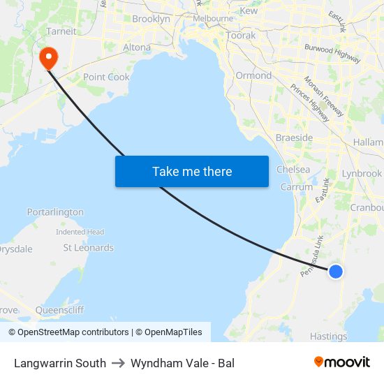 Langwarrin South to Wyndham Vale - Bal map