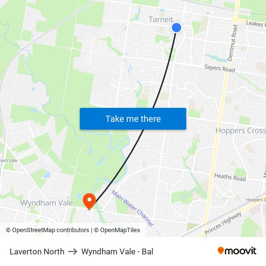 Laverton North to Wyndham Vale - Bal map