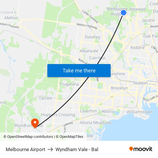 Melbourne Airport to Wyndham Vale - Bal map