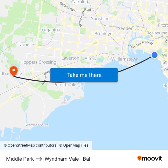 Middle Park to Wyndham Vale - Bal map