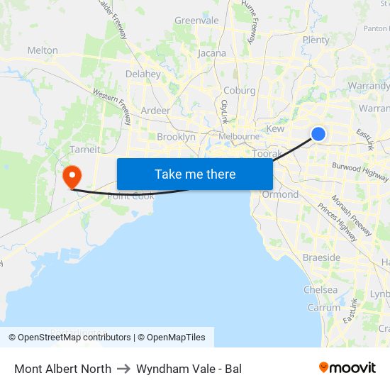 Mont Albert North to Wyndham Vale - Bal map