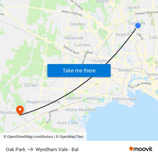 Oak Park to Wyndham Vale - Bal map