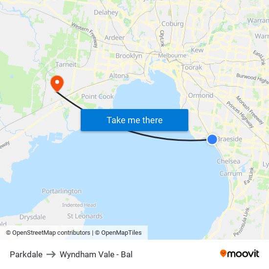 Parkdale to Wyndham Vale - Bal map