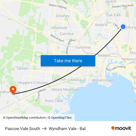 Pascoe Vale South to Wyndham Vale - Bal map