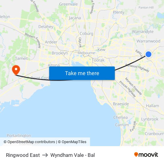 Ringwood East to Wyndham Vale - Bal map