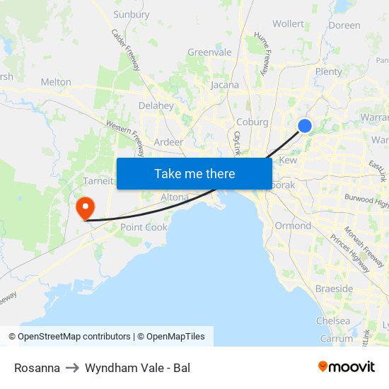 Rosanna to Wyndham Vale - Bal map