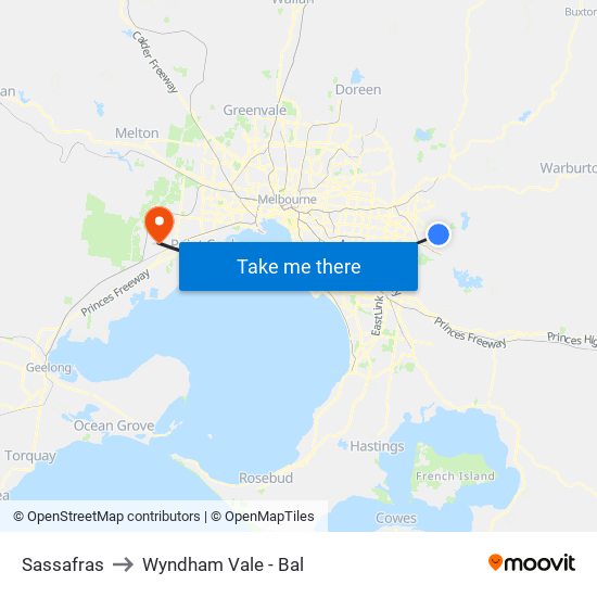 Sassafras to Wyndham Vale - Bal map