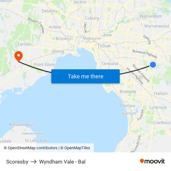 Scoresby to Wyndham Vale - Bal map